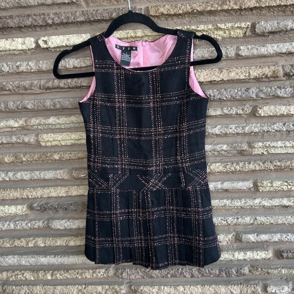 Hype Vintage Girls Plaid Dropped Waist Sleeveless Jumper Dress Size 7